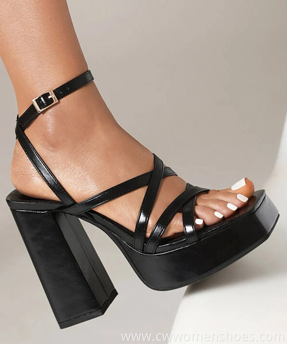 Square Toe Ladies Block Heel Sandals Open Toe Date Dress Pumps Summer Womens Chunky Heels Strappy Platform Heels